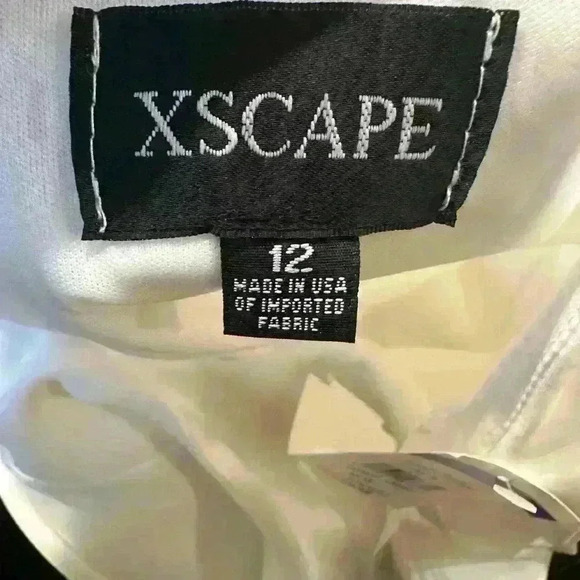 Xscape Long One‎ Shoulder Scuba Ruffle Dress Made In USA White Size 12 - Picture 7 of 7